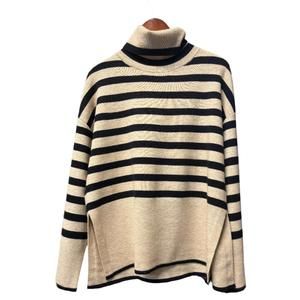 NEW CHARLIE PAIGE striped turtleneck sweater in black and tan